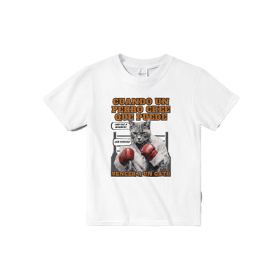 Camiseta júnior unisex estampado de gato "Round One" Michilandia | La tienda online de los amantes de gatos