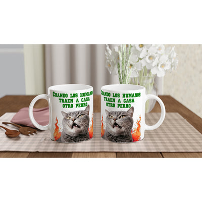 Taza blanca con impresión de gato 