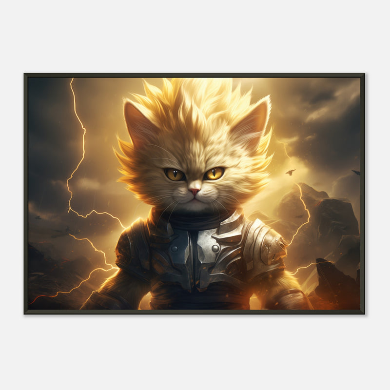 Póster Semibrillante de Gato con Marco Metal "El Último Saiyajin Felino" Michilandia | La tienda online de los fans de gatos