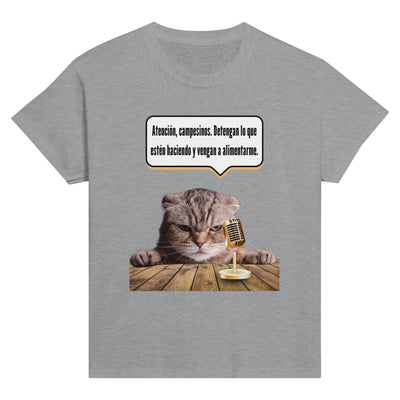 Camiseta Junior Unisex Estampado de Gato "Mandato Felino" Michilandia