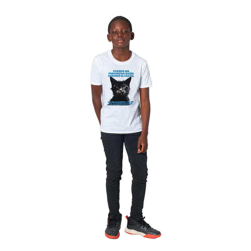 Camiseta Junior Unisex Estampado de Gato "Miau y el Pastel" Michilandia | La tienda online de los fans de gatos