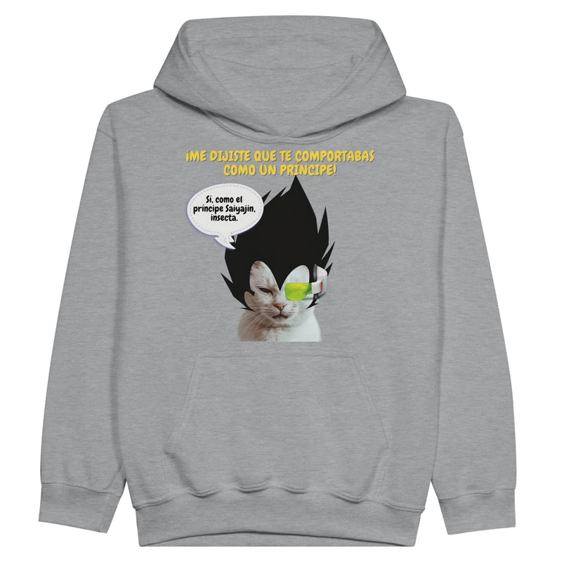 Sudadera con capucha júnior estampado de gato "Príncipe Saiyajin Felino" Michilandia | La tienda online de los fans de gatos