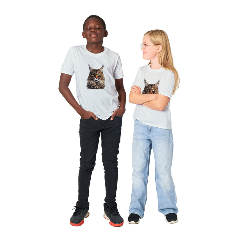 Camiseta Junior Unisex Estampado de Gato "Sonrisa de Maine Coon" Michilandia