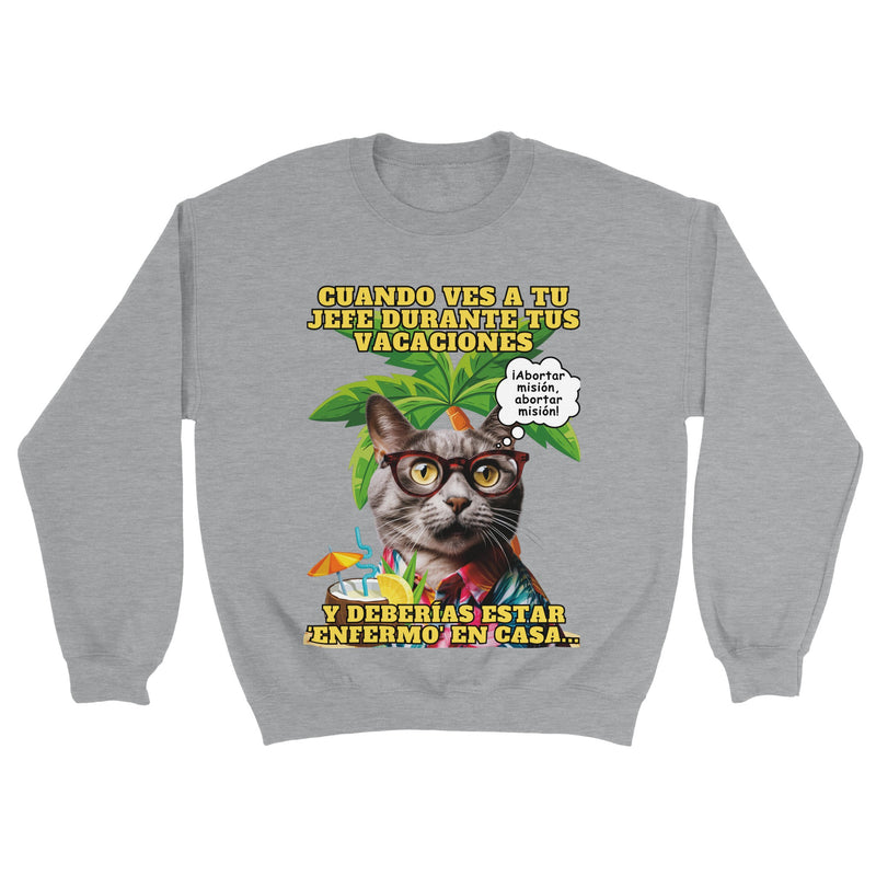 Sudadera unisex estampado de gato "Vacaciones Clandestinas" Michilandia | La tienda online de los amantes de gatos