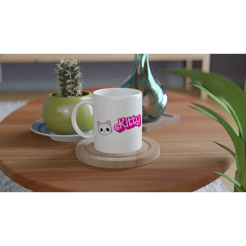 Taza Blanca con Impresión de Gato "Kitty Barbie" Michilandia