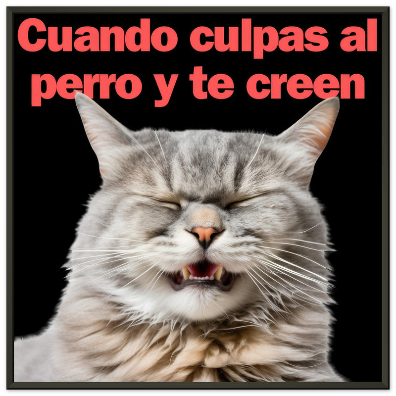 Póster Semibrillante de Gato con Marco Metal "Risa Culpable" Michilandia | La tienda online de los fans de gatos