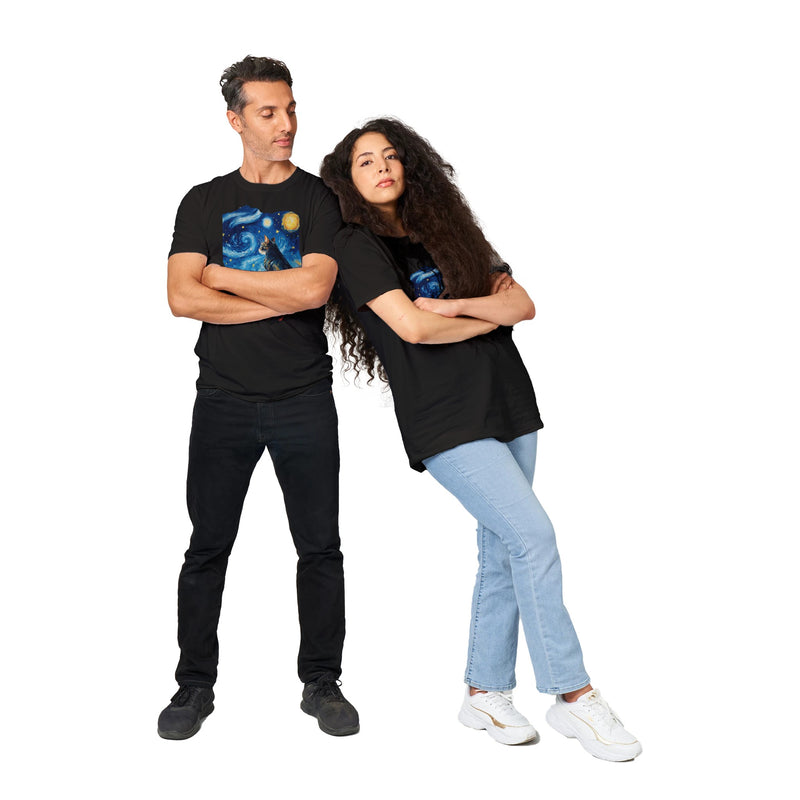 Camiseta unisex estampado de gato "Michi en la Noche Estrellada" Michilandia | La tienda online de los fans de gatos