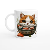 Taza Blanca con Impresión de Gato "Sushi y Ronroneos" Michilandia | La tienda online de los fans de gatos