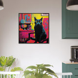Póster semibrillante de gato con marco de madera "Gato Negro en un Salón"