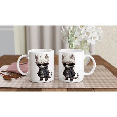 Taza blanca con impresión de gato 