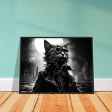 Póster semibrillante de gato con marco metal "Comisario Peludo de Gotham"