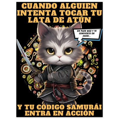 Panel de aluminio impresión de gato "El Samurai del Atún" Michilandia | La tienda online de los amantes de gatos