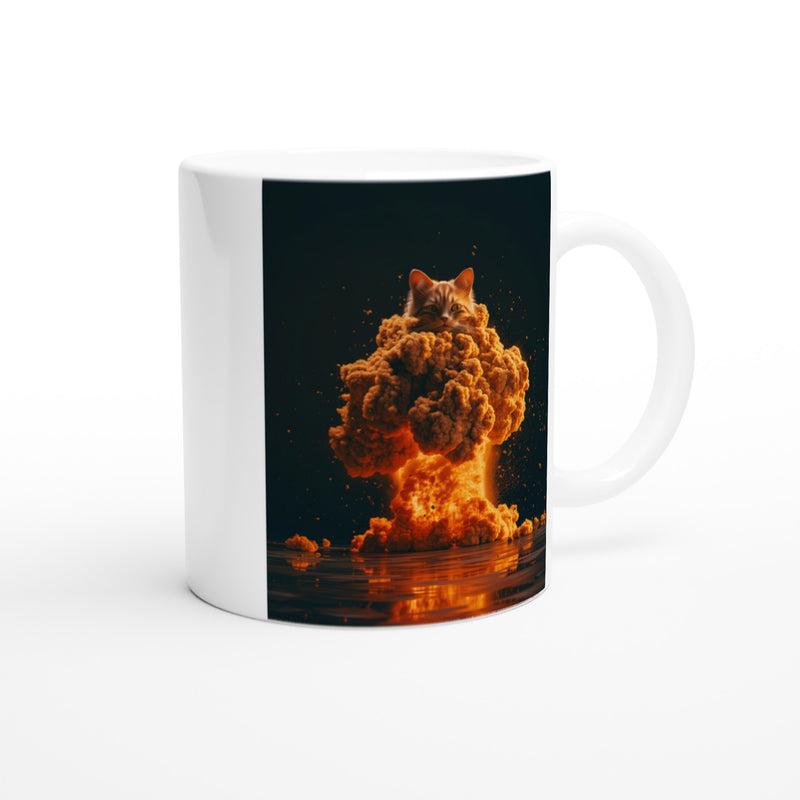 Taza Blanca con Impresión de Gato "Curiosidad Nuclear" Michilandia | La tienda online de los fans de gatos