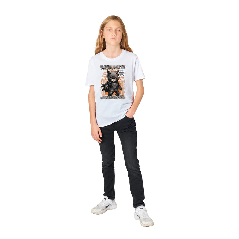 Camiseta Junior Unisex Estampado de Gato "Siesta de la Justicia" Michilandia | La tienda online de los fans de gatos