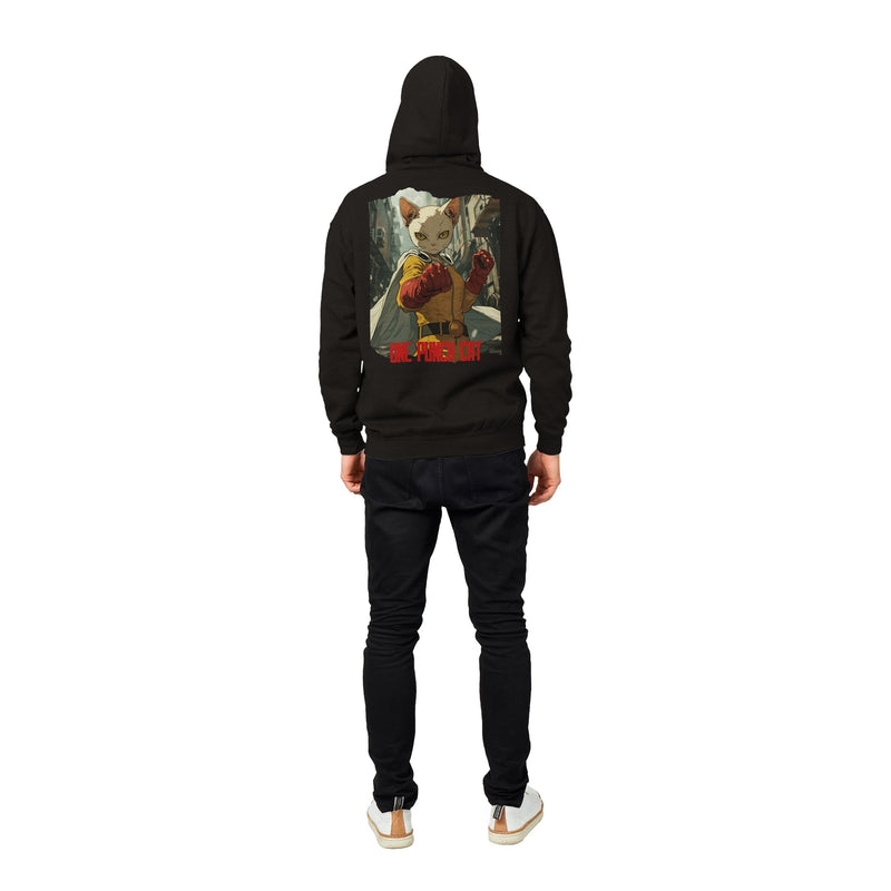 Sudadera con capucha Prémium Unisex Impresión Trasera de Gato "Guardián Calvo" Michilandia | La tienda online de los fans de gatos