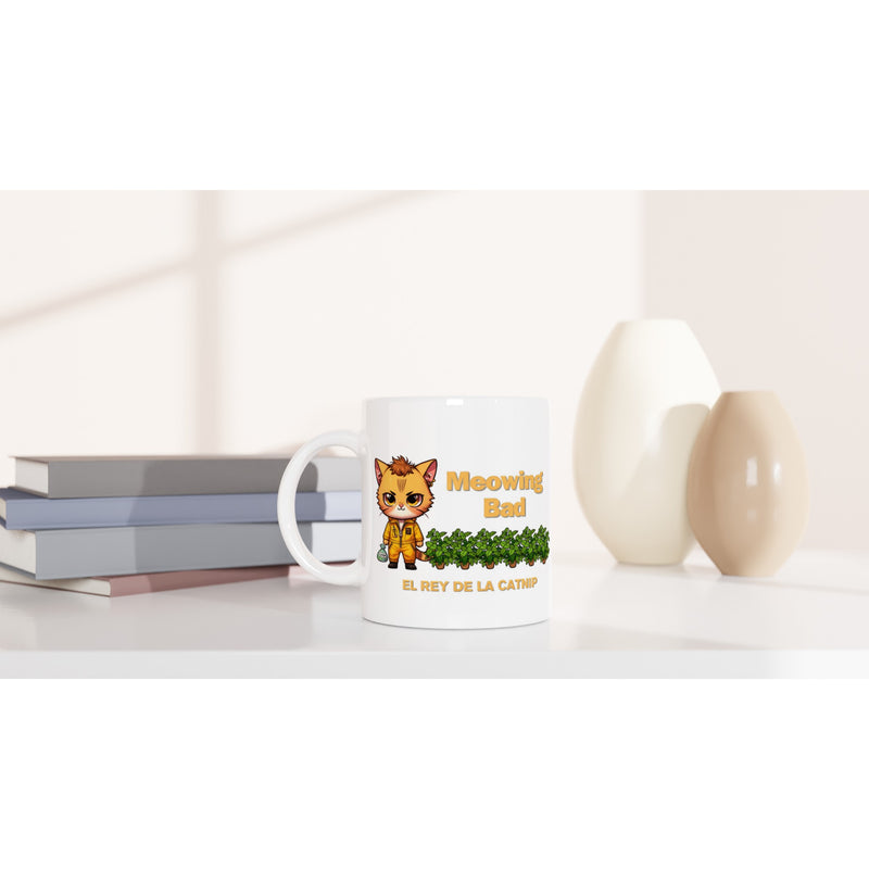 Taza Blanca con Impresión de Gato "Rey de la Catnip" Michilandia | La tienda online de los fans de gatos