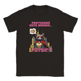 Camiseta júnior unisex estampado de gato "Guardián de la Cena" Negro