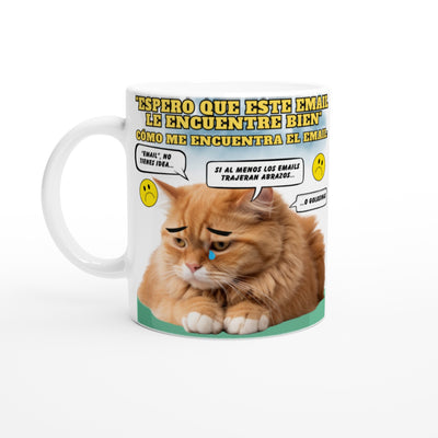 Taza blanca con impresión de gato 