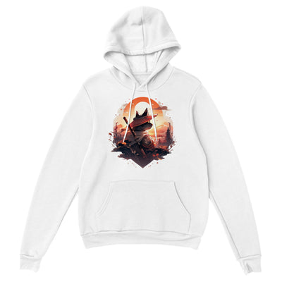 Sudadera con capucha unisex estampado de gato "Michi samurai en crepusculo" Gelato