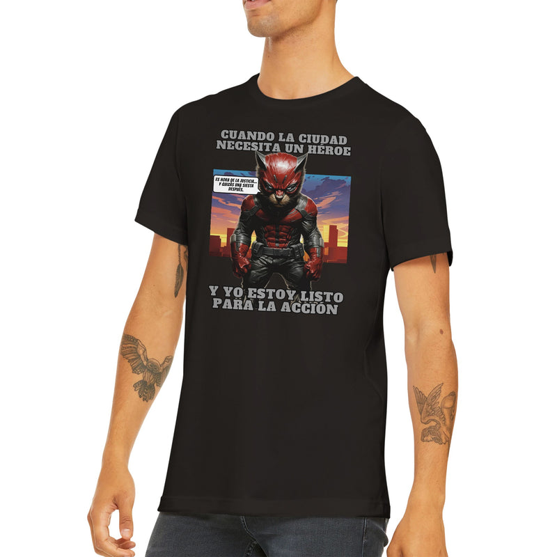 Camiseta unisex estampado de gato "Atardecer Heroico" Michilandia | La tienda online de los fans de gatos