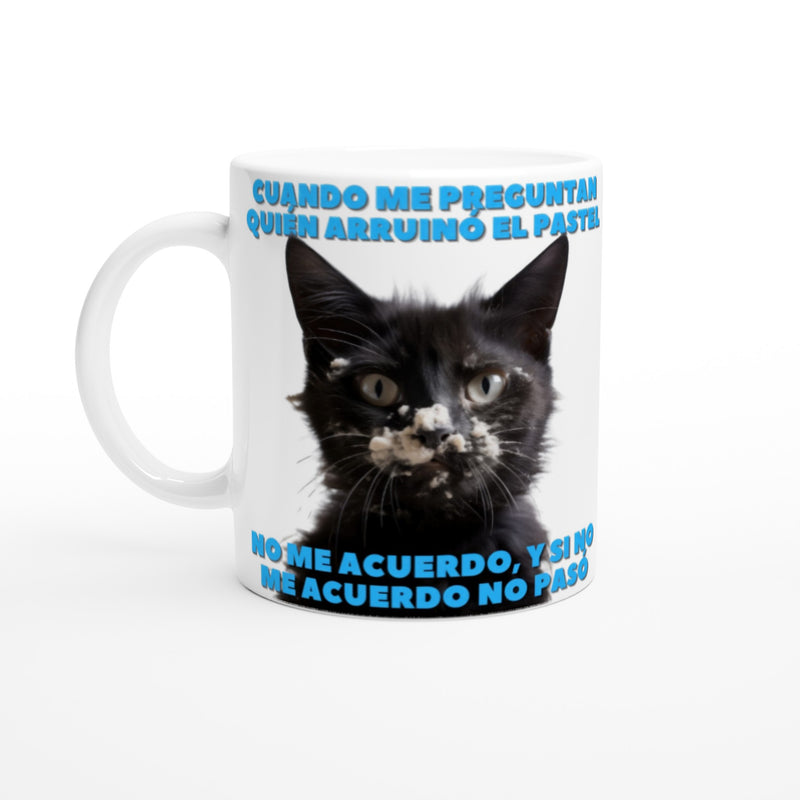 Taza Blanca con Impresión de Gato "Miau y el Pastel" Michilandia | La tienda online de los fans de gatos