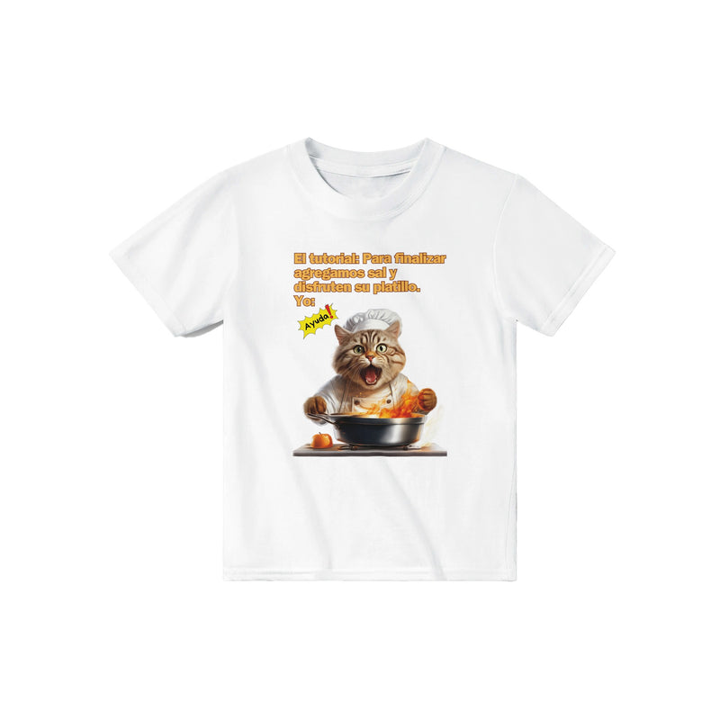 Camiseta Junior Unisex Estampado de Gato "Chef en Apuros" Michilandia | La tienda online de los fans de gatos