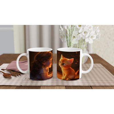 Taza blanca con impresión de gato 