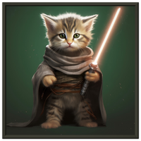 Póster semibrillante de gato con marco metal "Michi Maestro Jedi" Gelato
