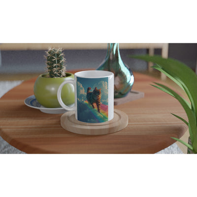 Taza Blanca con Impresión de Gato "Camino Arcoíris" Michilandia | La tienda online de los fans de gatos