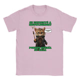 Camiseta júnior unisex estampado de gato "Guardián del Sillón" Rosa claro