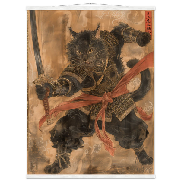 Póster de gato con colgador "Batalla de Hokusai"