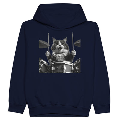 Sudadera con capucha júnior estampado de gato "Batería Gatuna" Michilandia | La tienda online de los fans de gatos