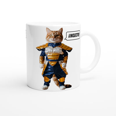 Taza Blanca con Impresión de Gato "Vegeta Gatuno" Michilandia