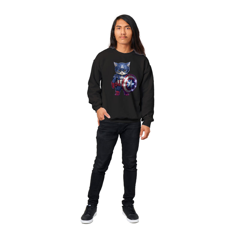 Sudadera unisex estampado de gato "Capitán América Peludo" Gelato