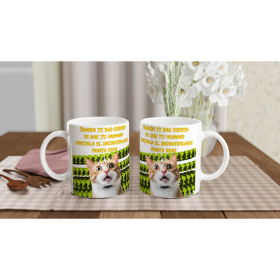 Taza blanca con impresión de gato 