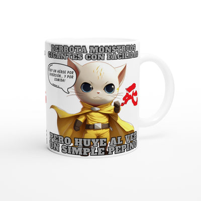 Taza blanca con impresión de gato "One Punch Cat" Michilandia | La tienda online de los amantes de gatos