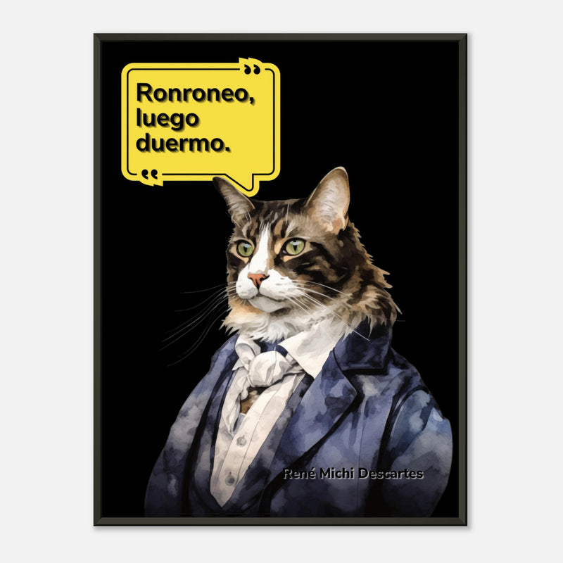 Póster Semibrillante de Gato con Marco Metal "René Michi Descartes" Michilandia | La tienda online de los amantes de gatos