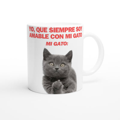 Taza Blanca con Impresión de Gato "Desafío Gatuno" Michilandia | La tienda online de los fans de gatos