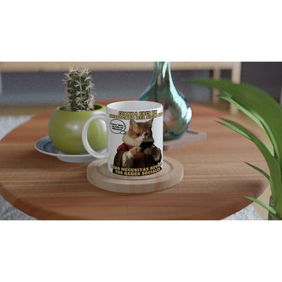 Taza Blanca con Impresión de Gato "Aristogato Conectado" Michilandia | La tienda online de los fans de gatos