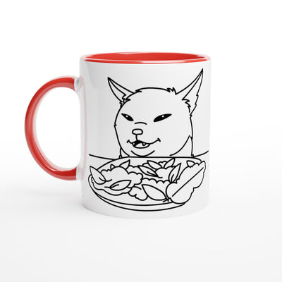 Taza Bicolor con Impresión de Gato "Meme Festín Felino" Michilandia