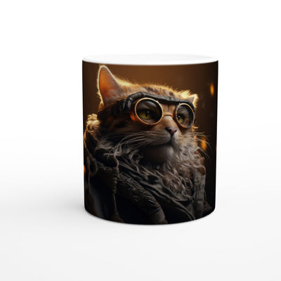 Taza blanca con impresión de gato 