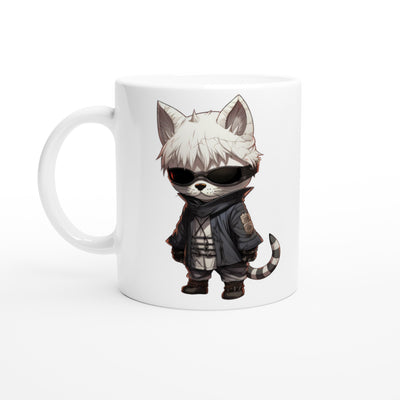 Taza blanca con impresión de gato 