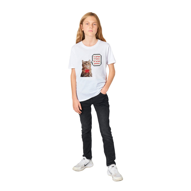 Camiseta Junior Unisex Estampado de Gato "Gelatina" Michilandia