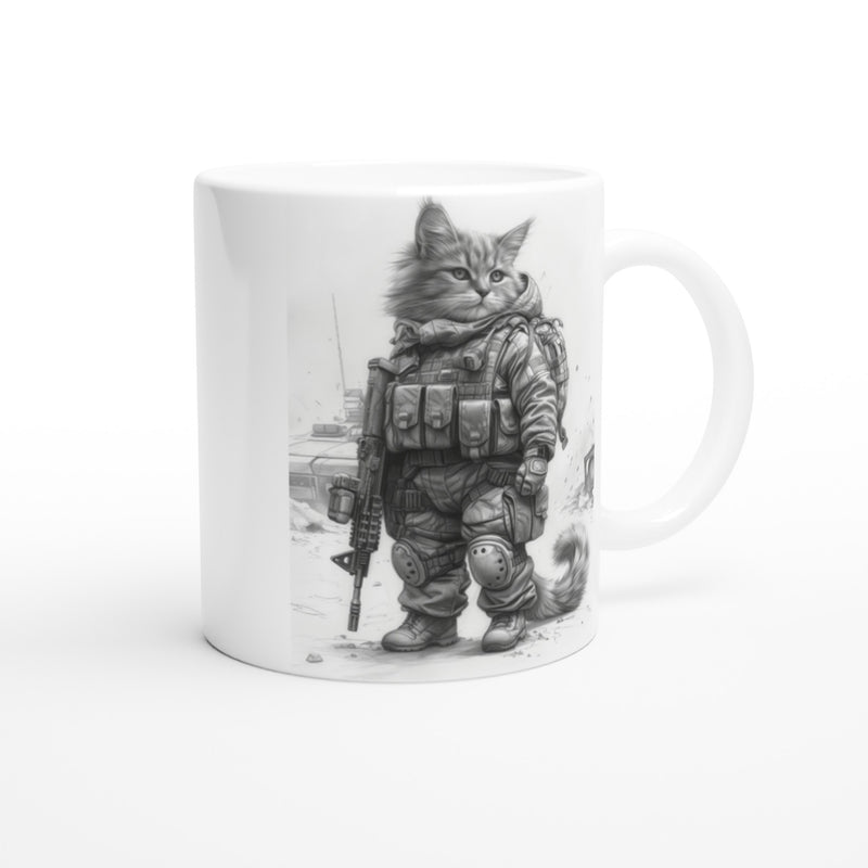 Taza Blanca con Impresión de Gato "Comando Gatuno SWAT" Michilandia | La tienda online de los fans de gatos