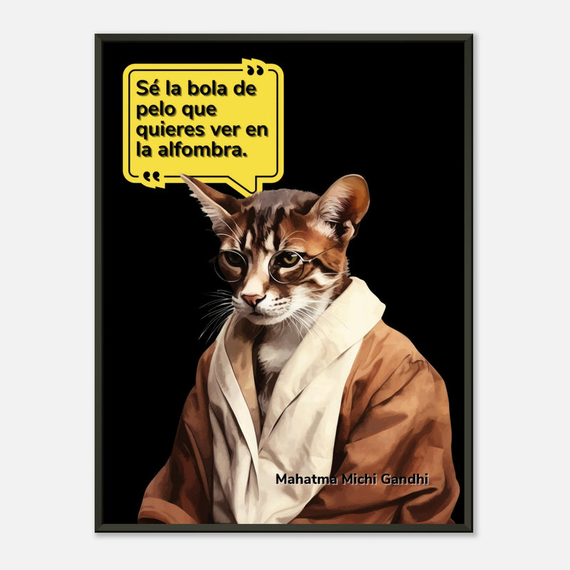 Póster Semibrillante de Gato con Marco Metal "Mahatma Michi Gandhi" Michilandia | La tienda online de los amantes de gatos