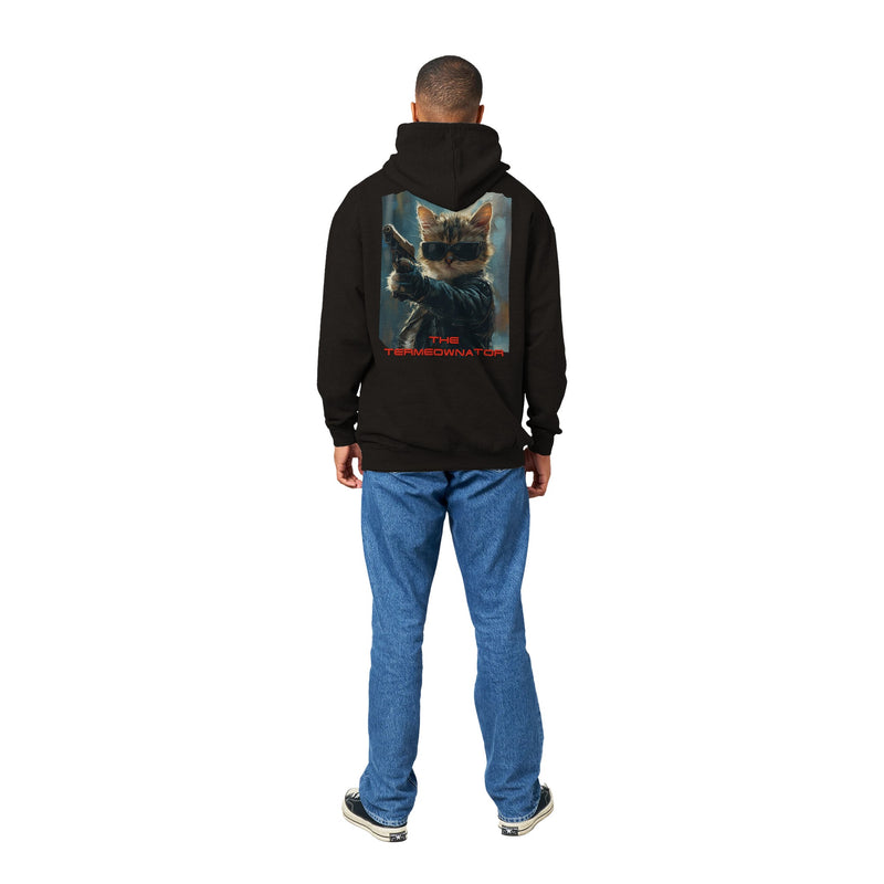 Sudadera con capucha Prémium Unisex Impresión Trasera de Gato "Hasta la Vista, Miau" Michilandia | La tienda online de los fans de gatos