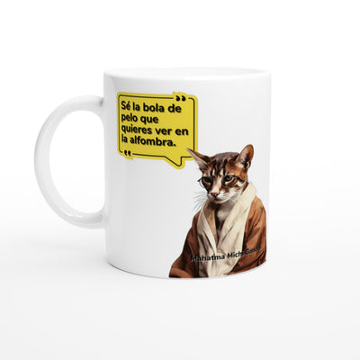 Taza blanca con impresión de gato 