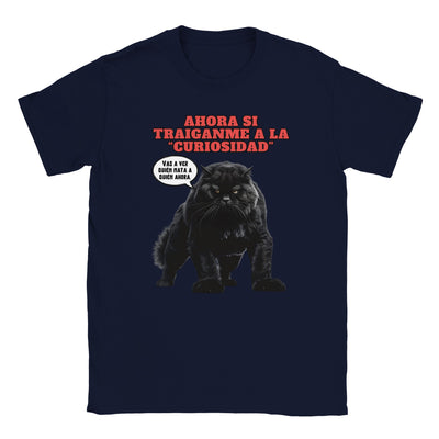 Camiseta unisex estampado de gato "Curiosidad Superada" Michilandia | La tienda online de los fans de gatos