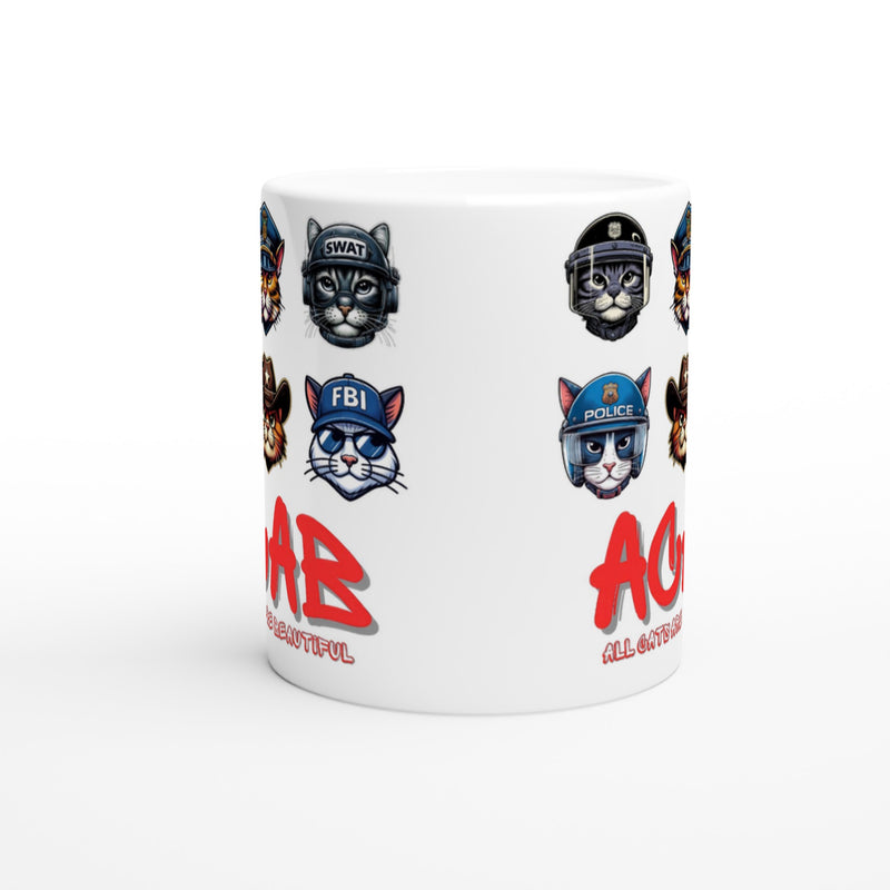 Taza Blanca con Impresión de Gato "Gatitos de la Ley" Michilandia | La tienda online de los fans de gatos