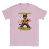 Camiseta júnior unisex estampado de gato "Bruce Meow" Rosa claro
